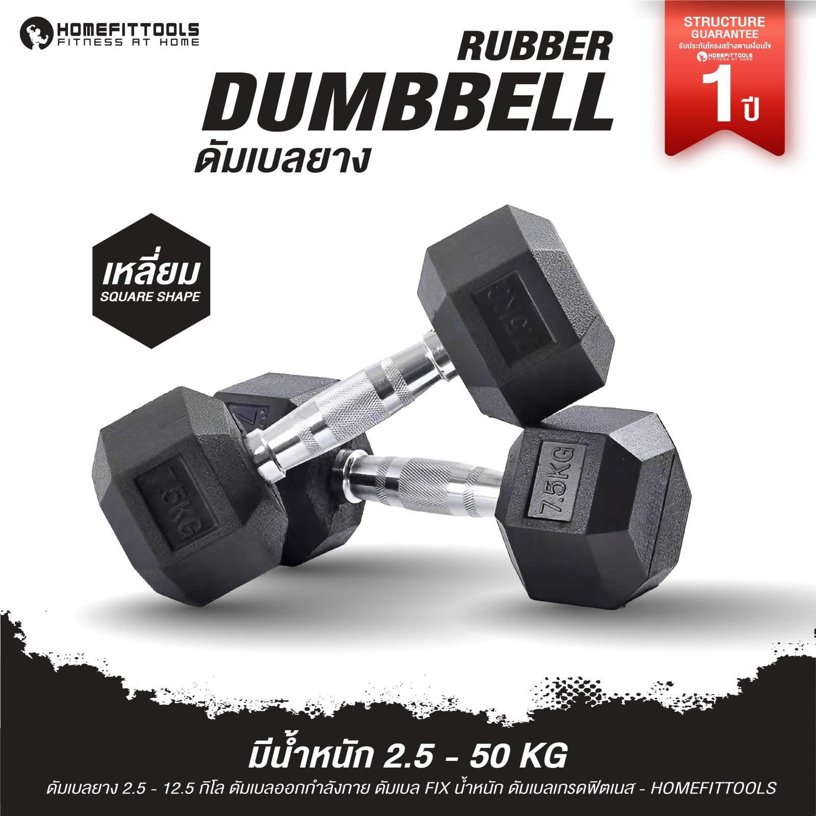 เซ็ตดัมเบลแบบเหลี่ยม 6 คู่ พร้อมแร็ค HOMEFITTOOLS R602 น้ำหนัก 2.5-15 KG_4